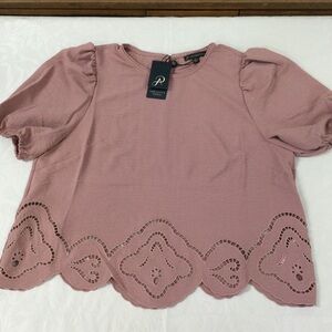 Adrianna Papell Pink Puff Sleeve Blouse .